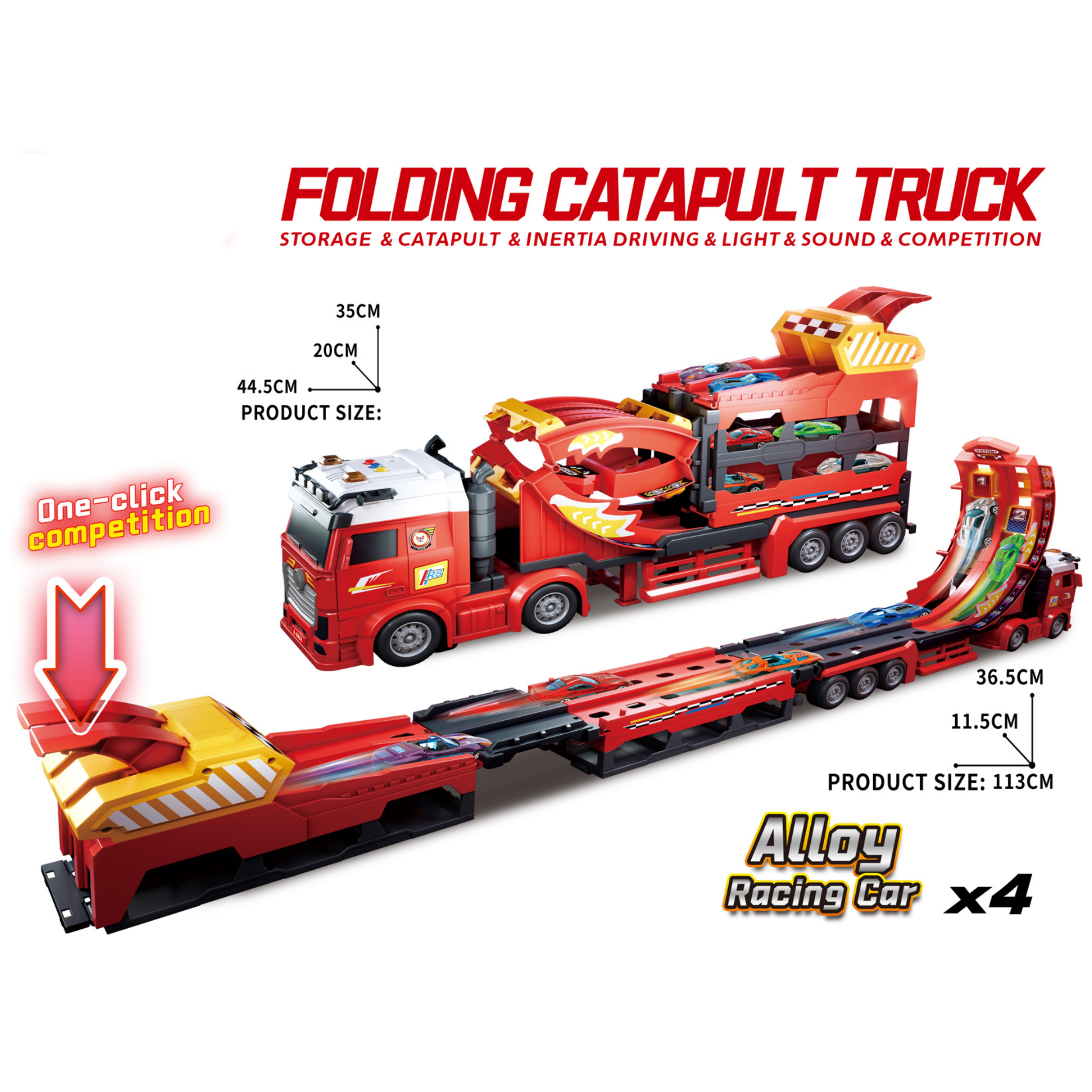 113cm Deformation Catapult Car Launching Truck - 4Pcs Alloy Cars