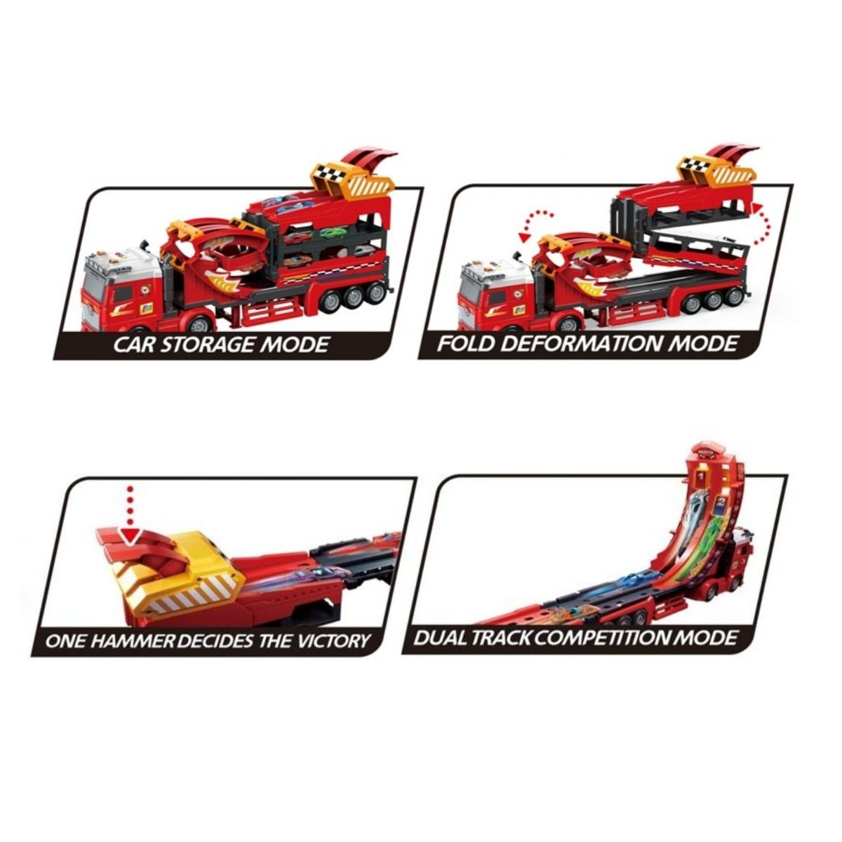 113cm Deformation Catapult Car Launching Truck - 4Pcs Alloy Cars