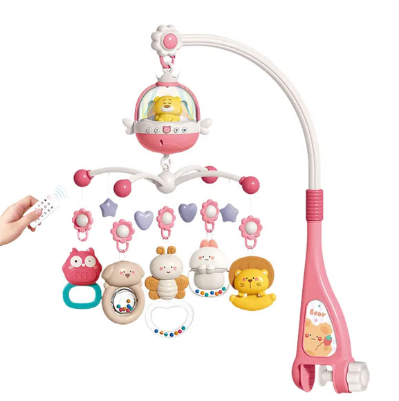 Remote Control Baby Projection Hanging Bed Bell Toy - Pink
