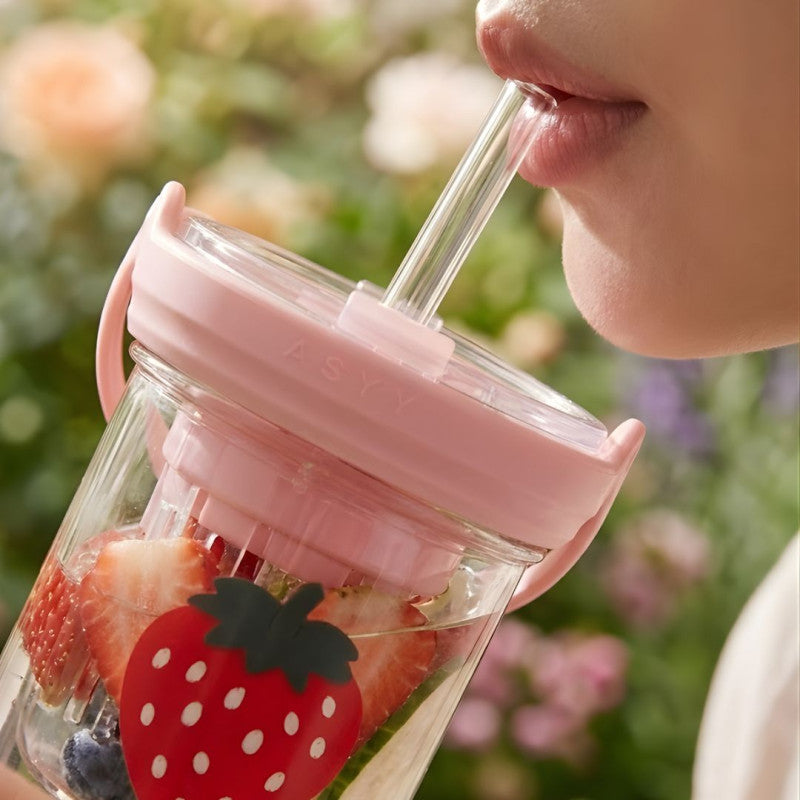 Glass Sipper Cup Drinking Cup with Straw