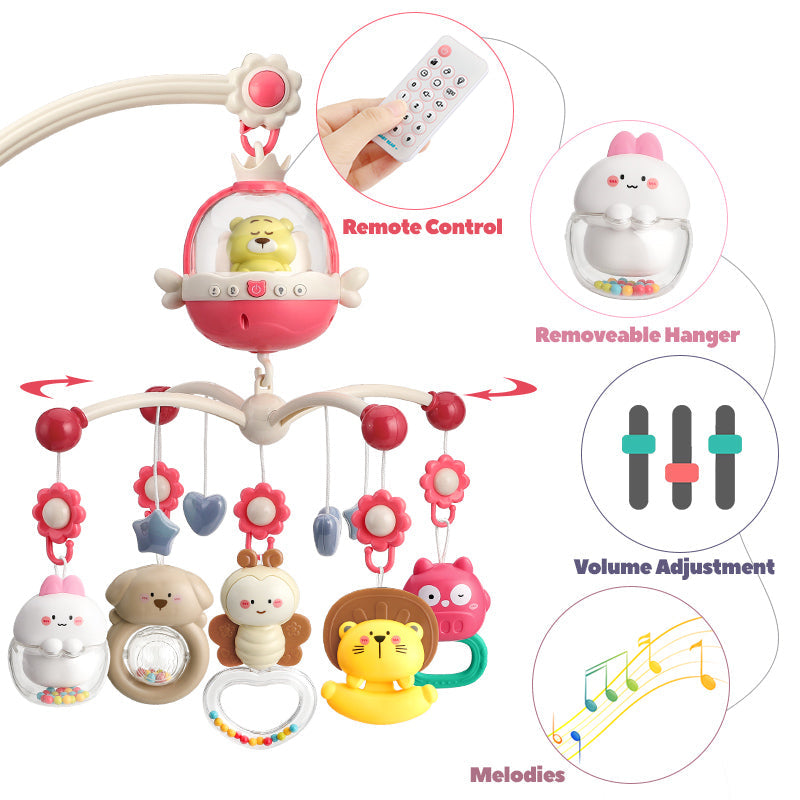 Remote Control Baby Projection Hanging Bed Bell Toy - Pink