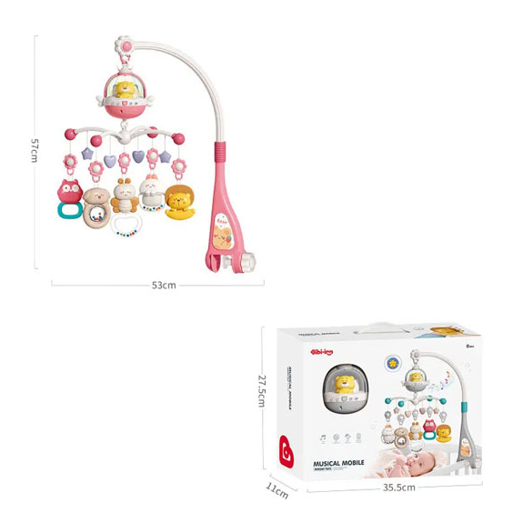 Remote Control Baby Projection Hanging Bed Bell Toy - Pink