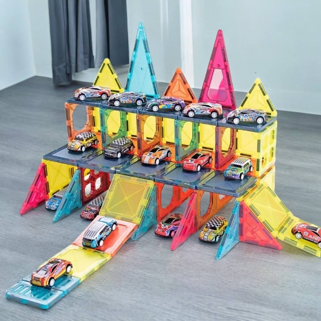 102Pcs DIY Magnetic Tiles Building Blocks With 10Pcs Car