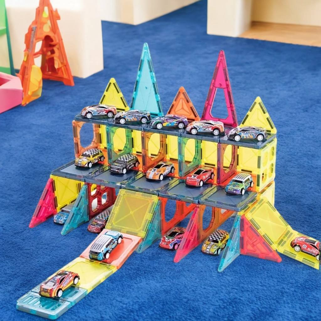 102Pcs DIY Magnetic Tiles Building Blocks With 10Pcs Car
