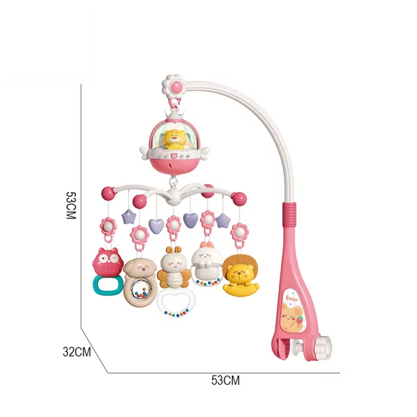 Remote Control Baby Projection Hanging Bed Bell Toy - Pink