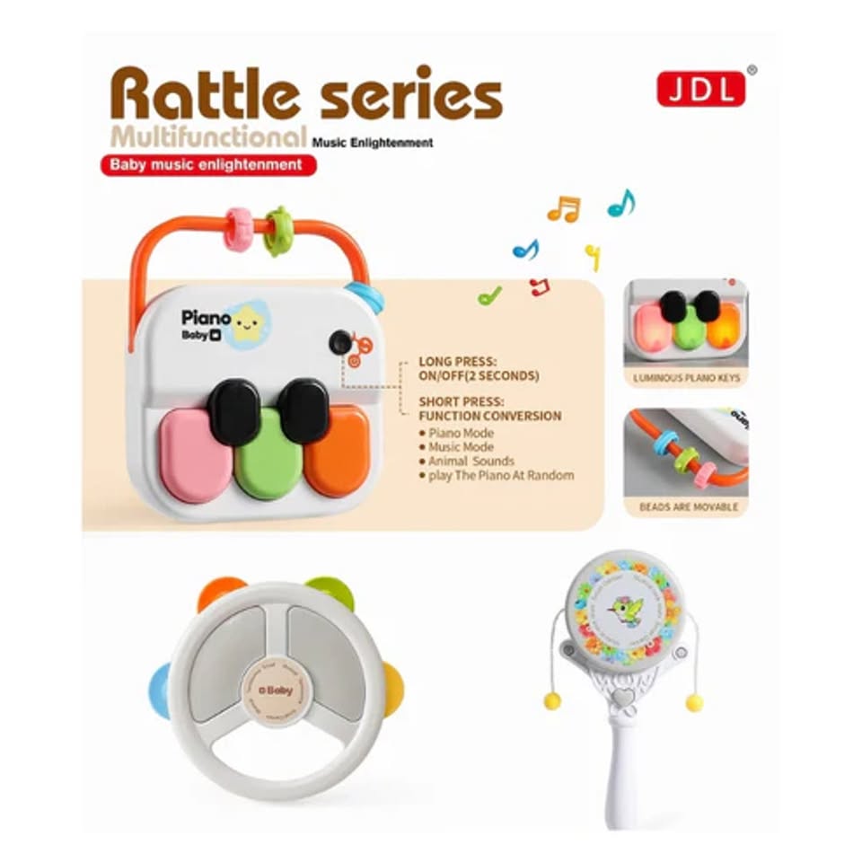 3Pcs Baby Musical Rattles Set With Lights
