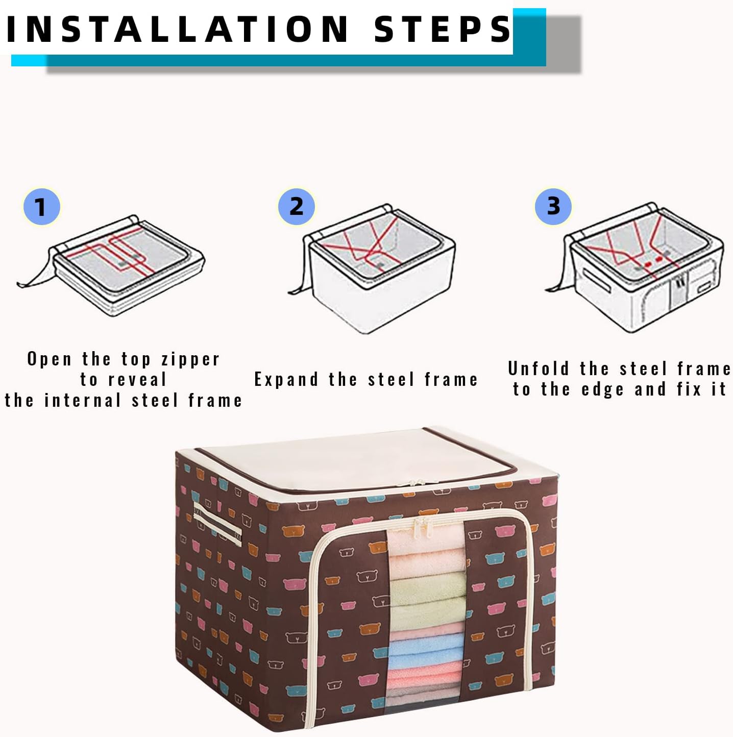 Foldable Clothes Storage Box (66L)-Brown