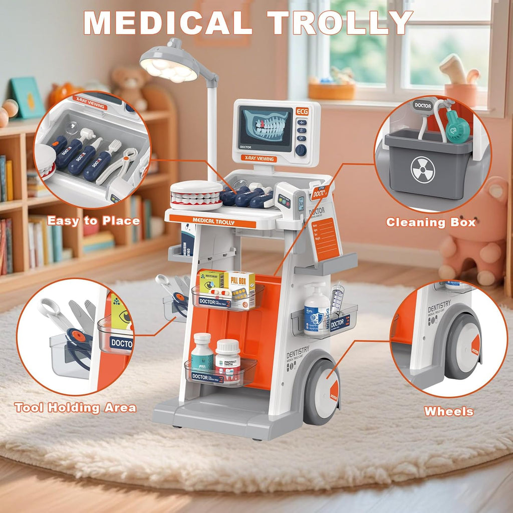 30Pcs Kids Dentist Medical Trolley With Light & Sound