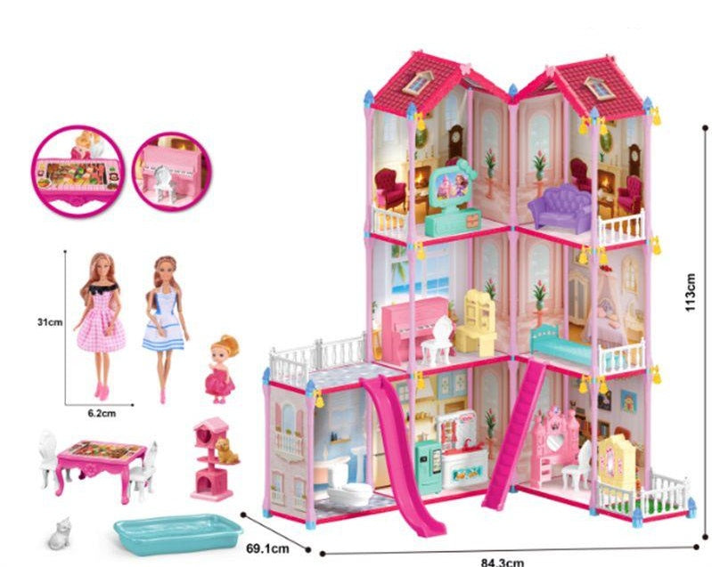 266Pcs DIY Luxury Barbie Villa Doll House With Doll
