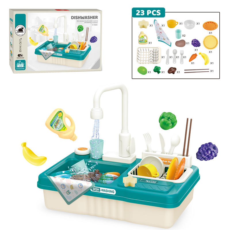 23Pcs Electric Pretend Play Pumping Water Kitchen Sink