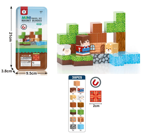 38Pcs 3D Magnetic Cube Pixel World Adventure Blocks