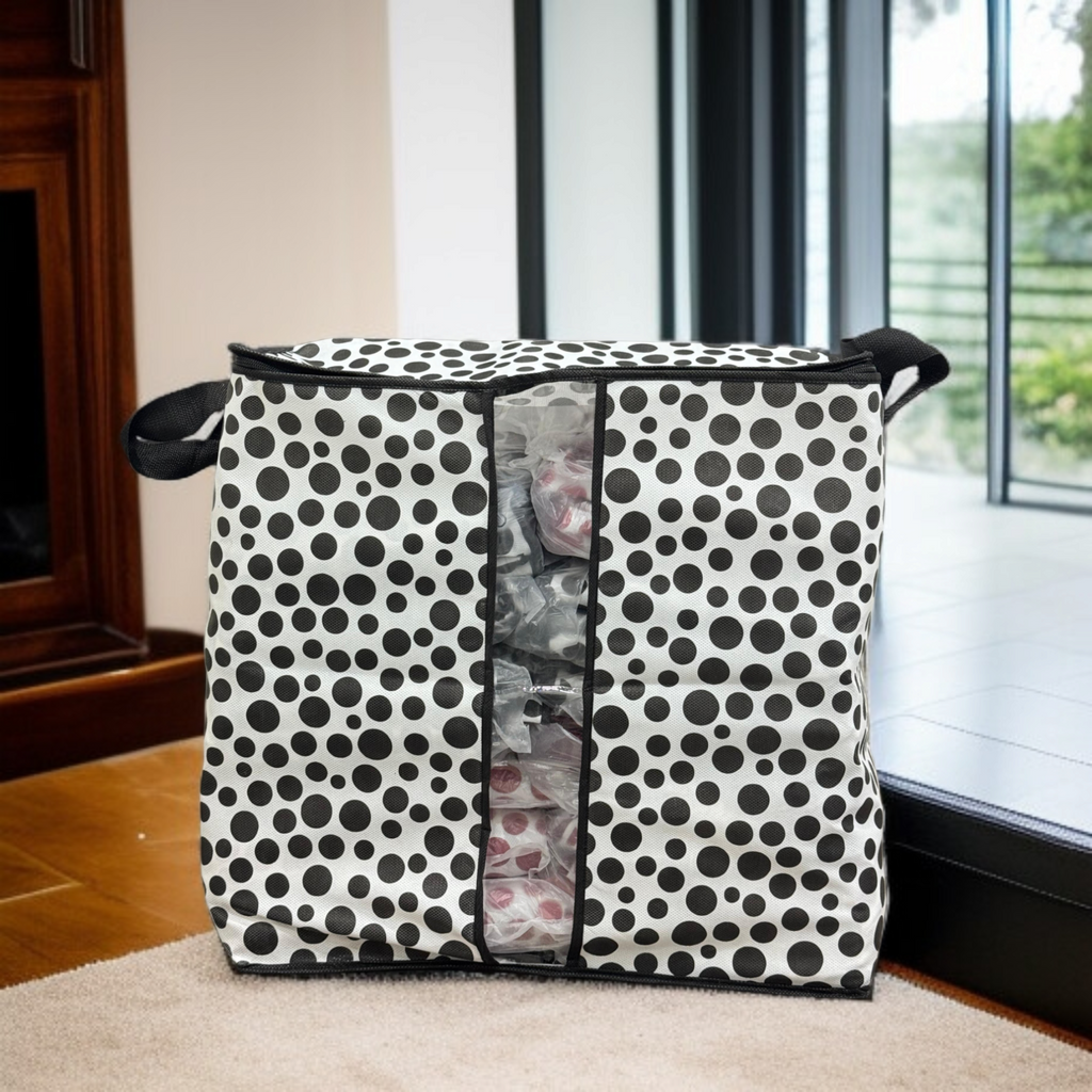 110GSM Cloth Storage Bag 1 Pc Black(Polka Dot)