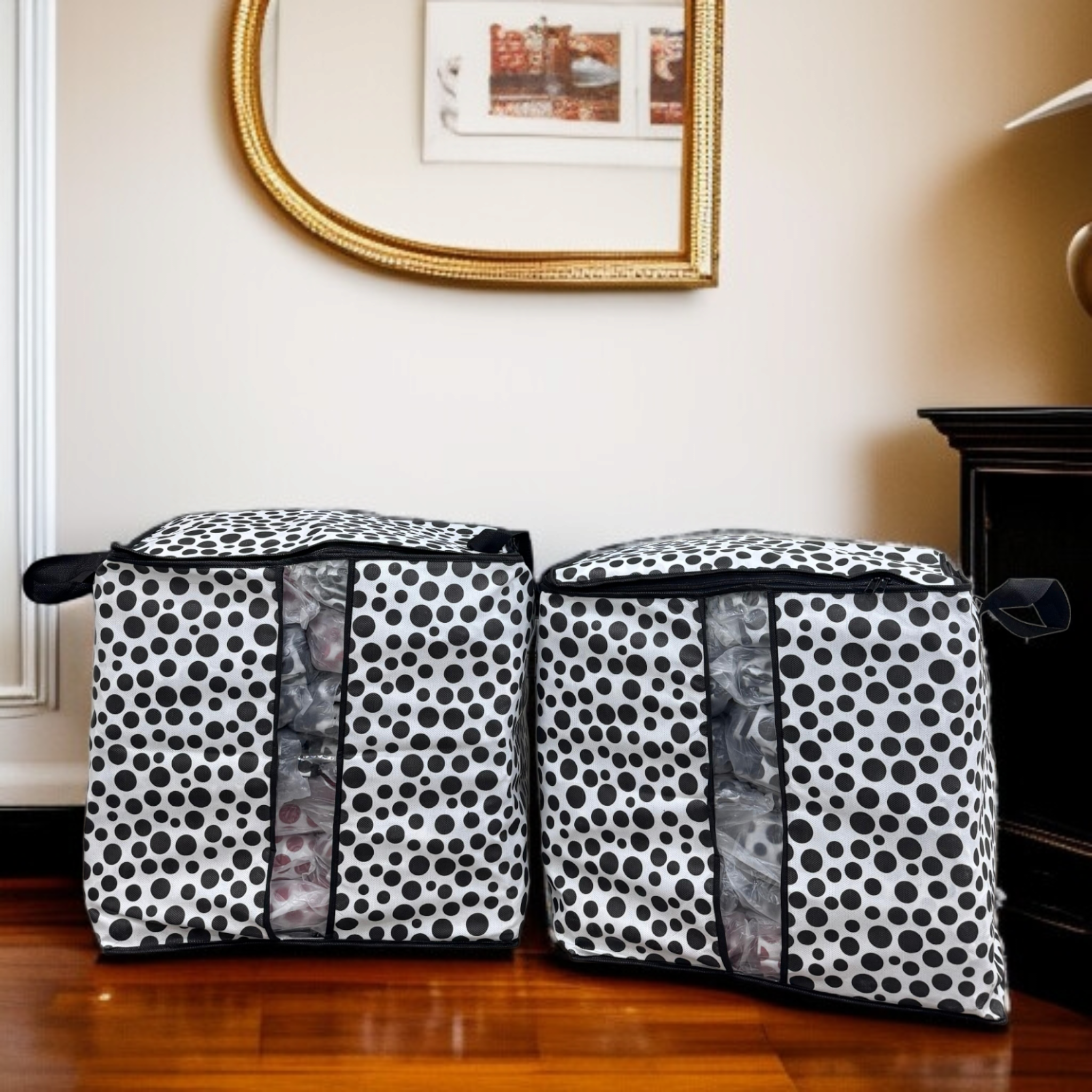 110GSM Cloth Storage Bag 1 Pc Black(Polka Dot)
