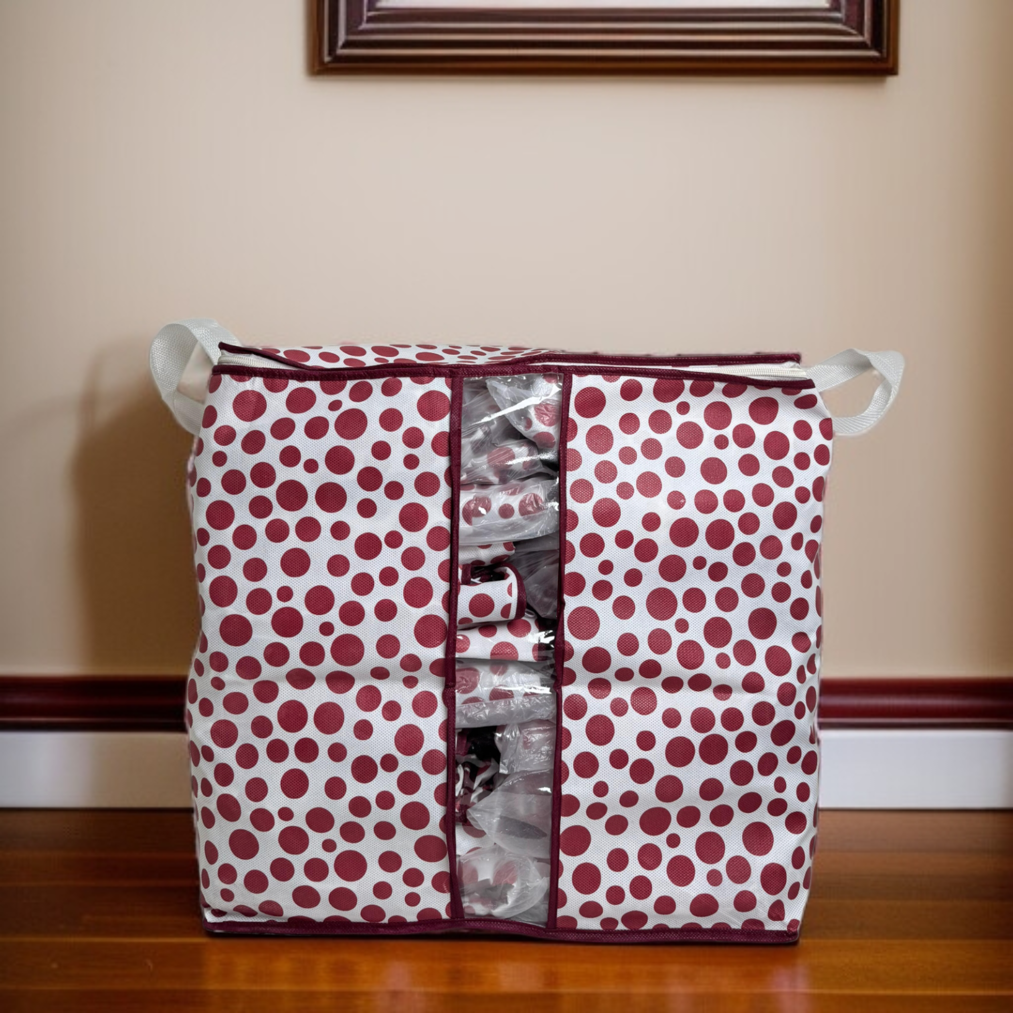 110GSM Cloth Storage Bag 1 Pc Mehroon(Polka Dot)