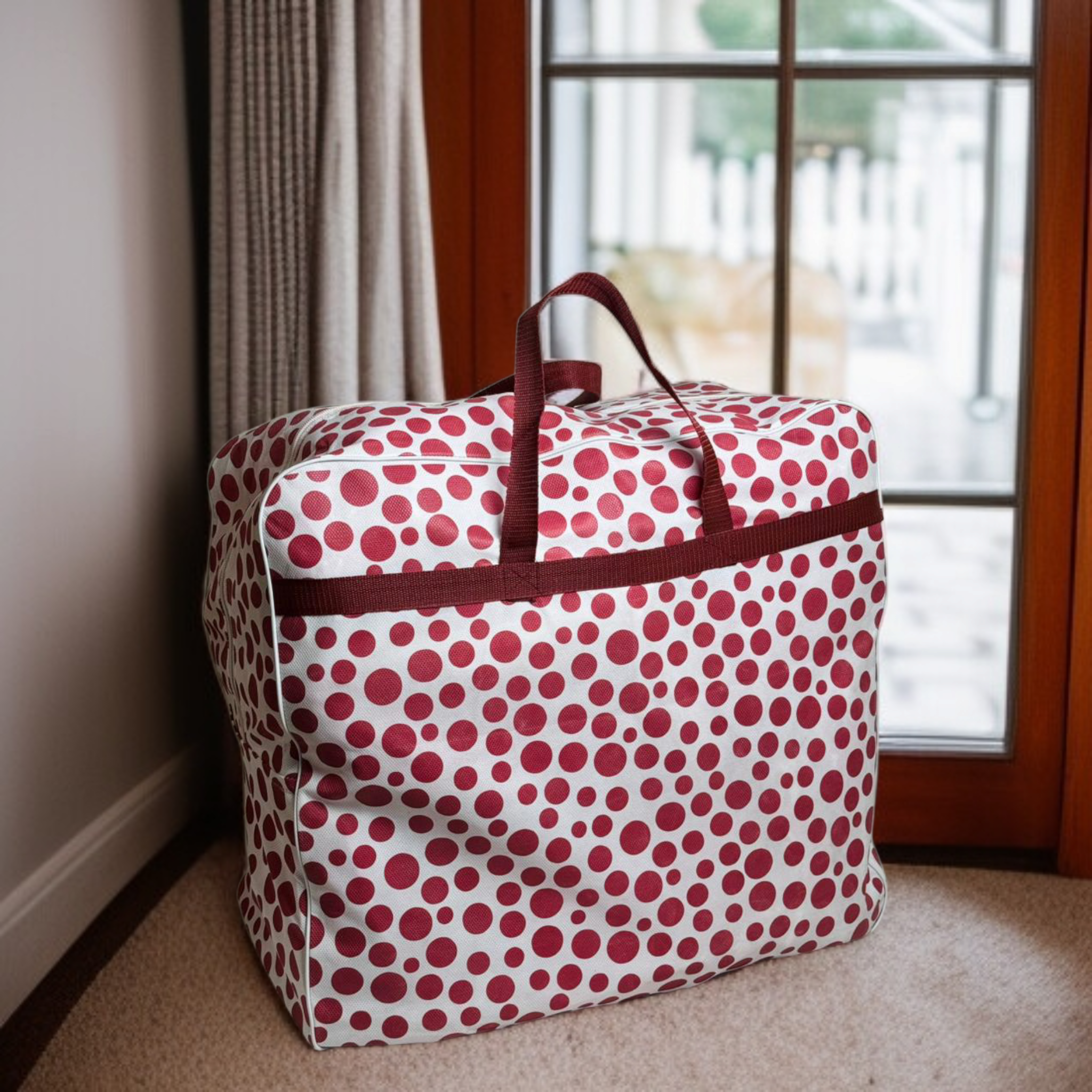 110GSM Non-Woven Luggage Mehroon (Polka Dot)