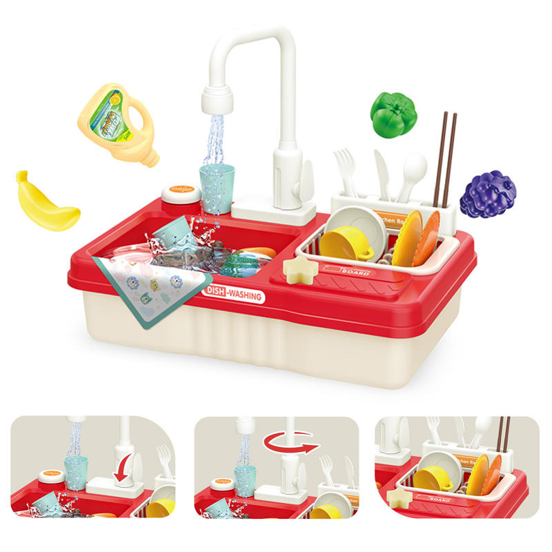 23Pcs Electric Pretend Play Pumping Water Kitchen Sink