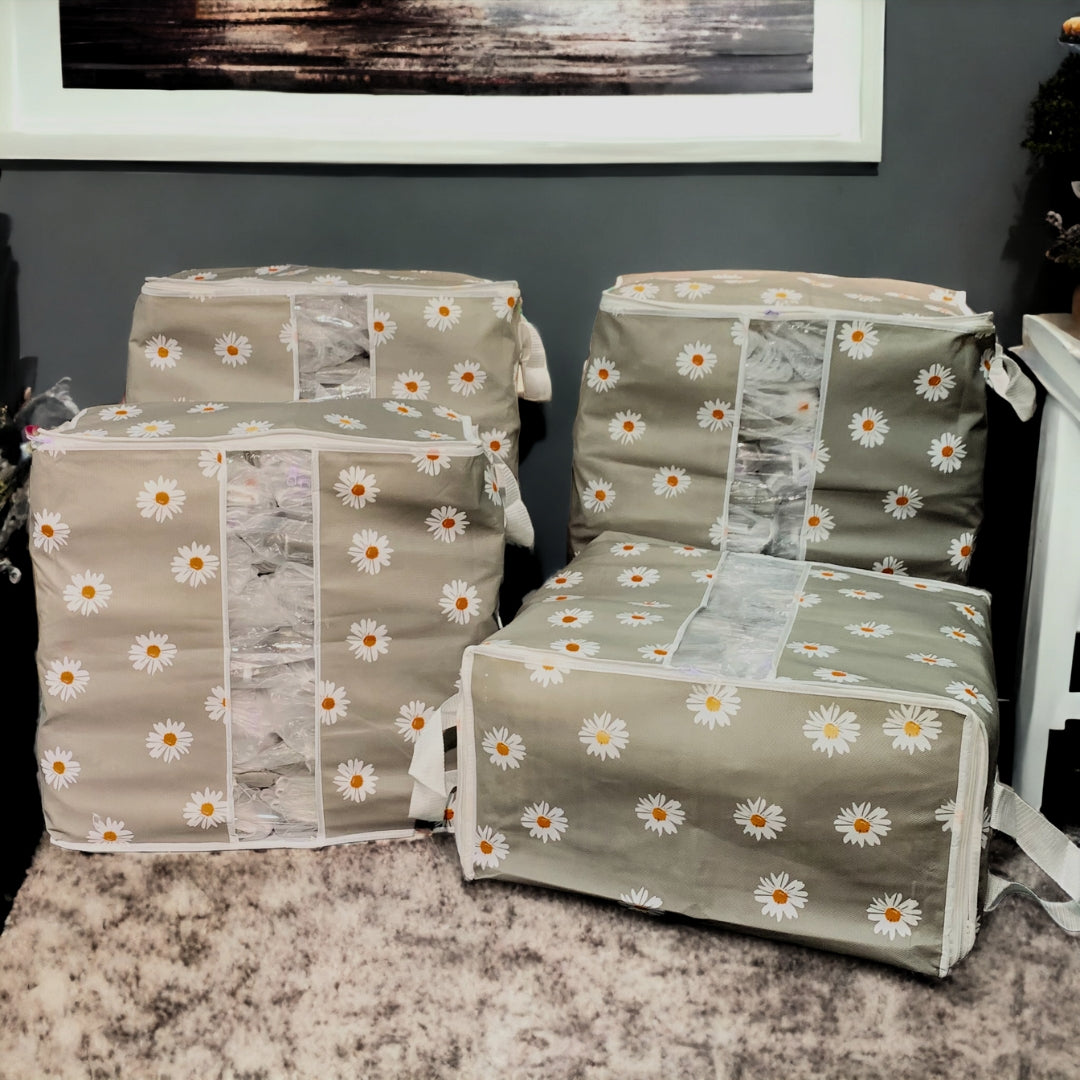 110GSM Cloth Storage Bag 1 Pc (Grey Flower)