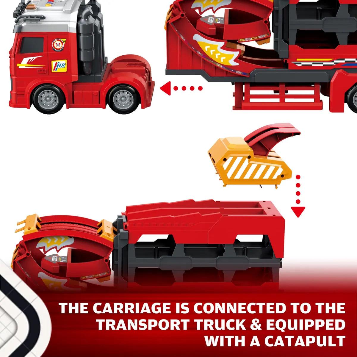 113cm Deformation Catapult Car Launching Truck - 4Pcs Alloy Cars