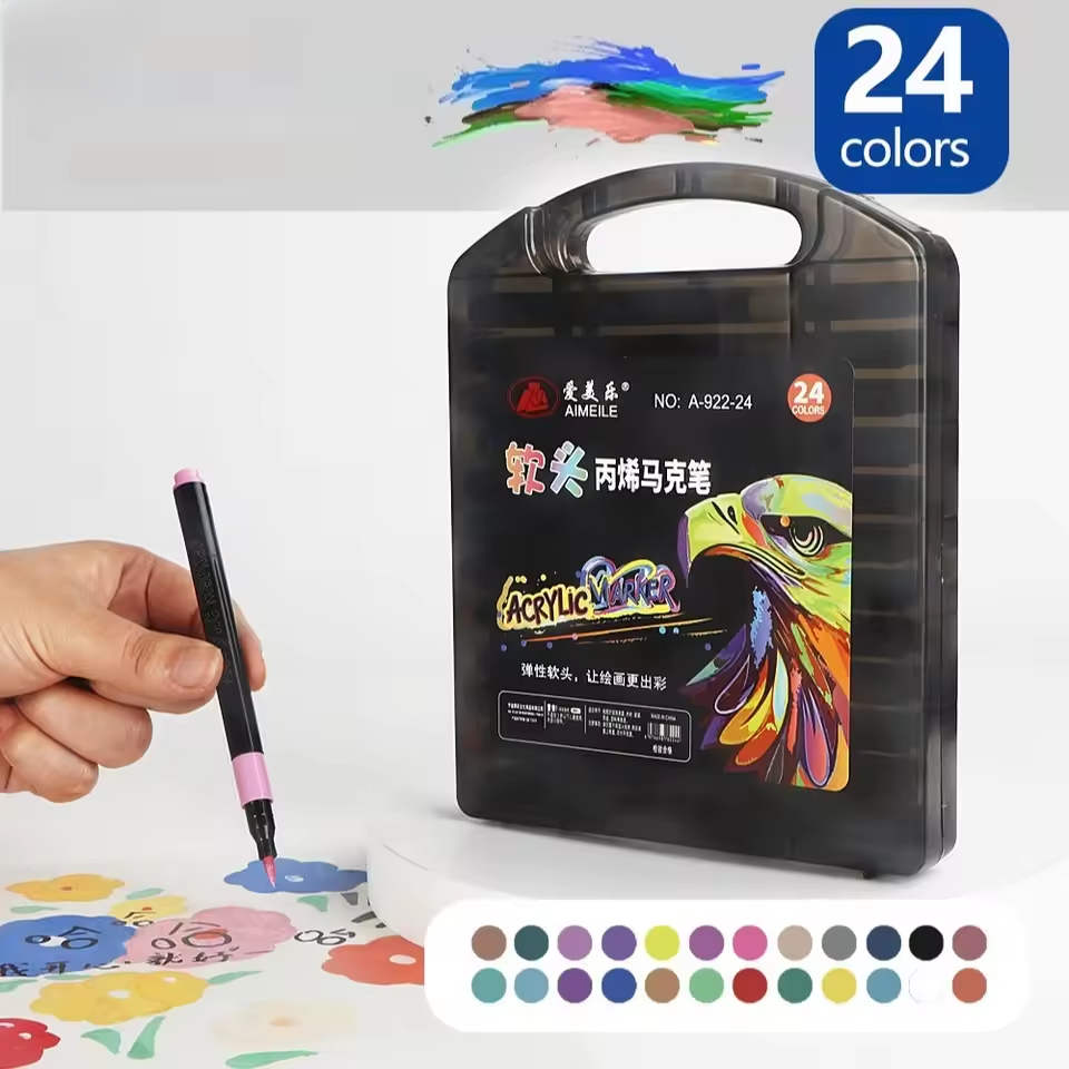 24Pcs Premium Acrylic Color Markers With Storage Box
