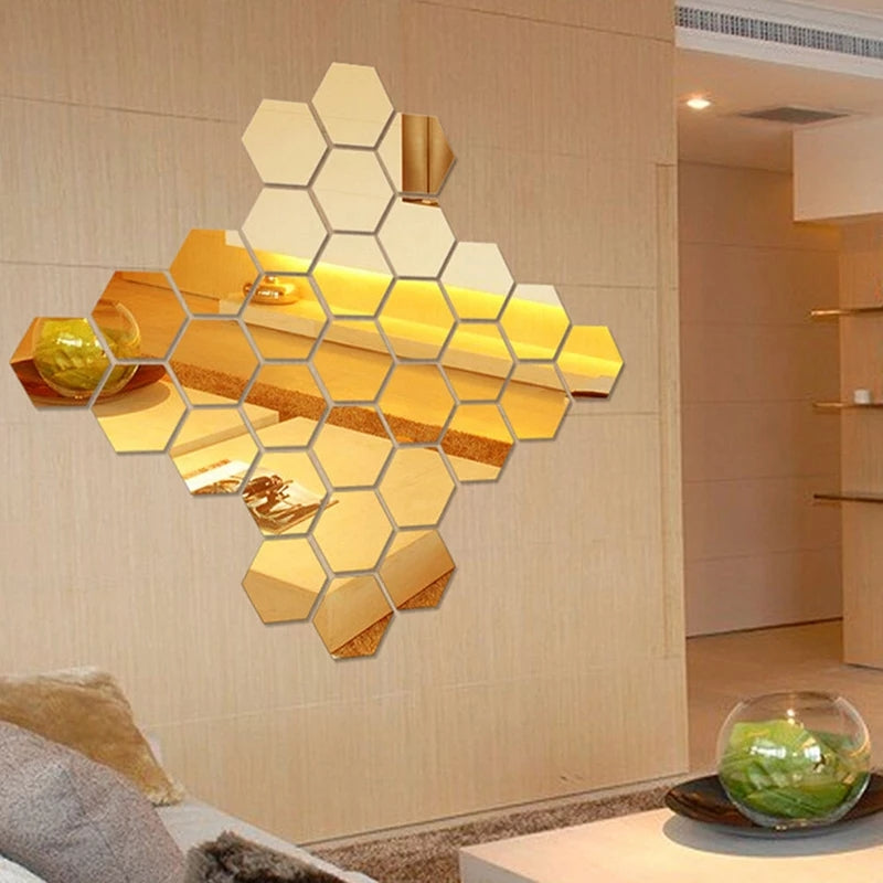 Acrylic Hexagon wall decor Mirror (Gold) - Wall Decorations