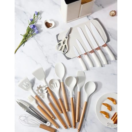 19 Pcs Silicone Cooking Kitchen Utensils Set White
