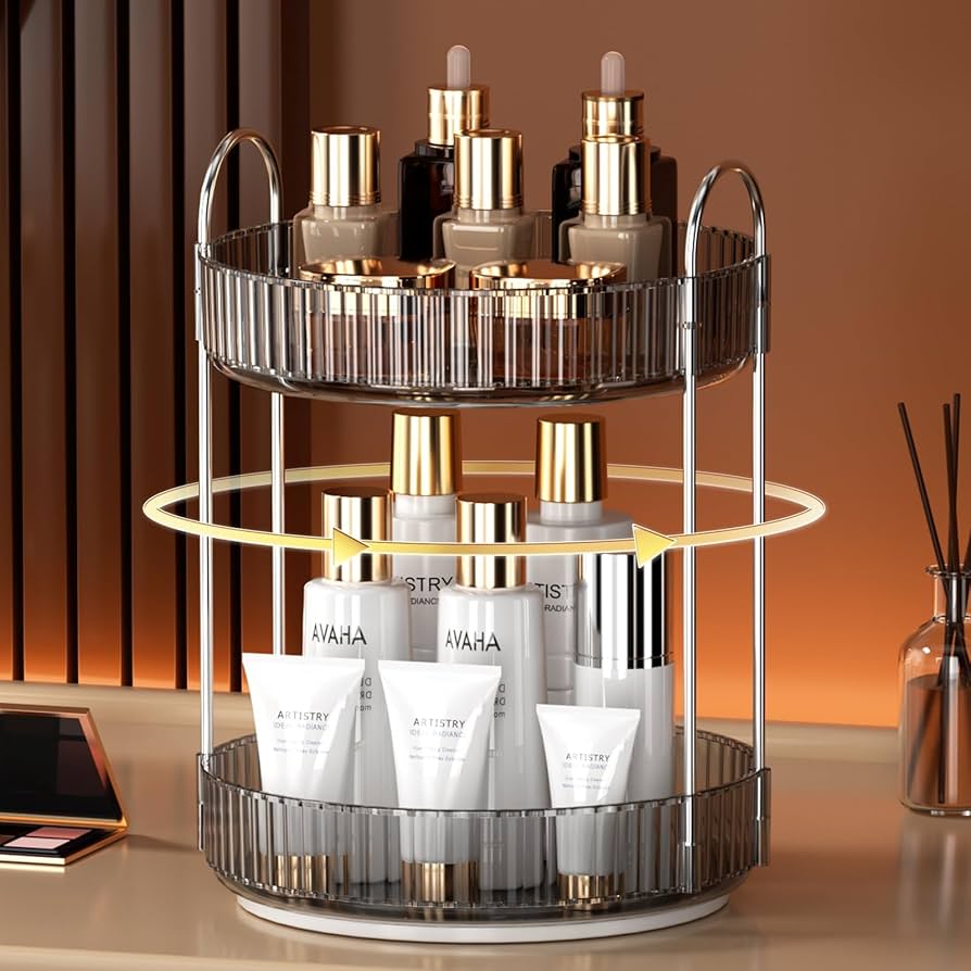 2 Tier Rotating Makeup Organizer-Black