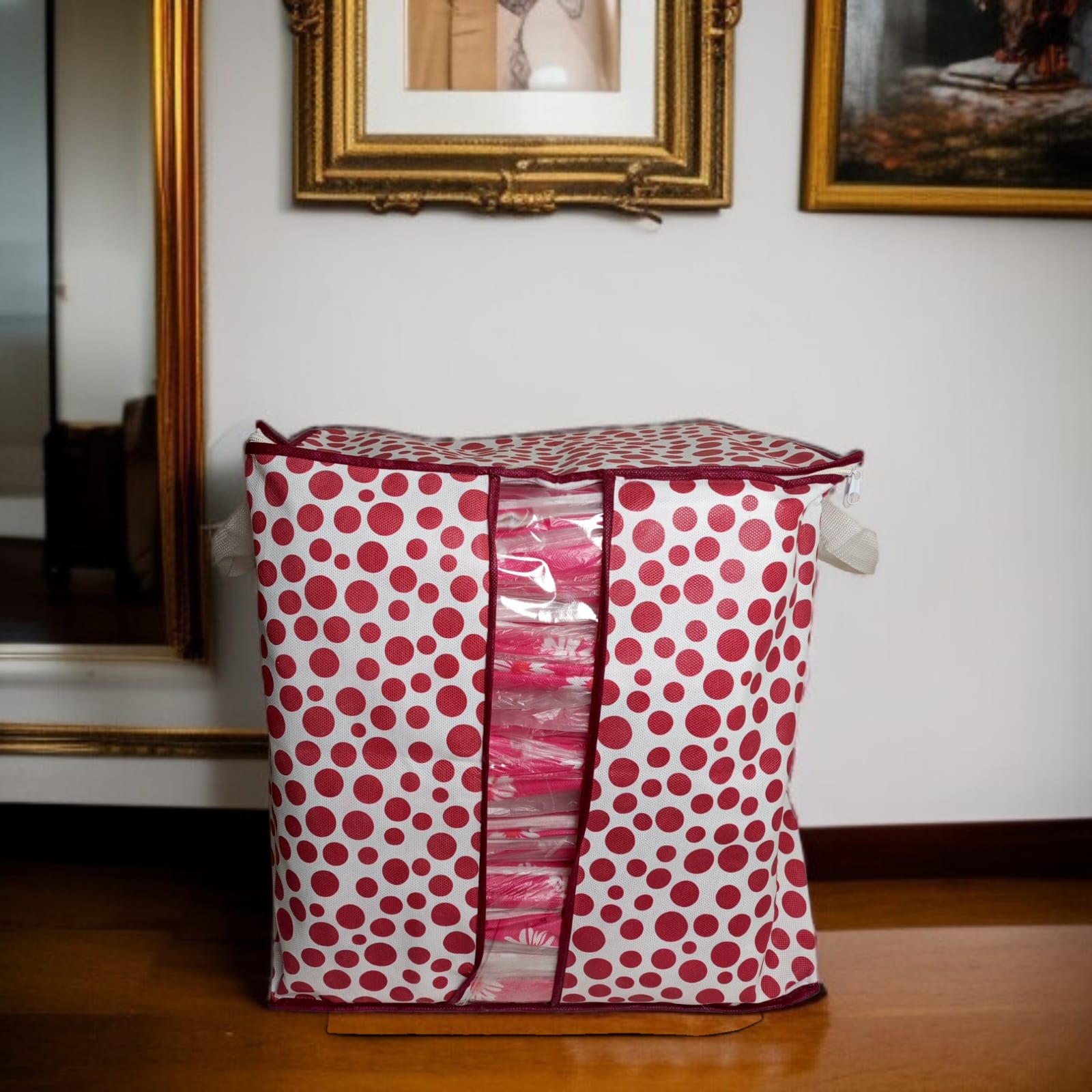 110GSM Cloth Storage Bag 1 Pc Mehroon(Polka Dot)