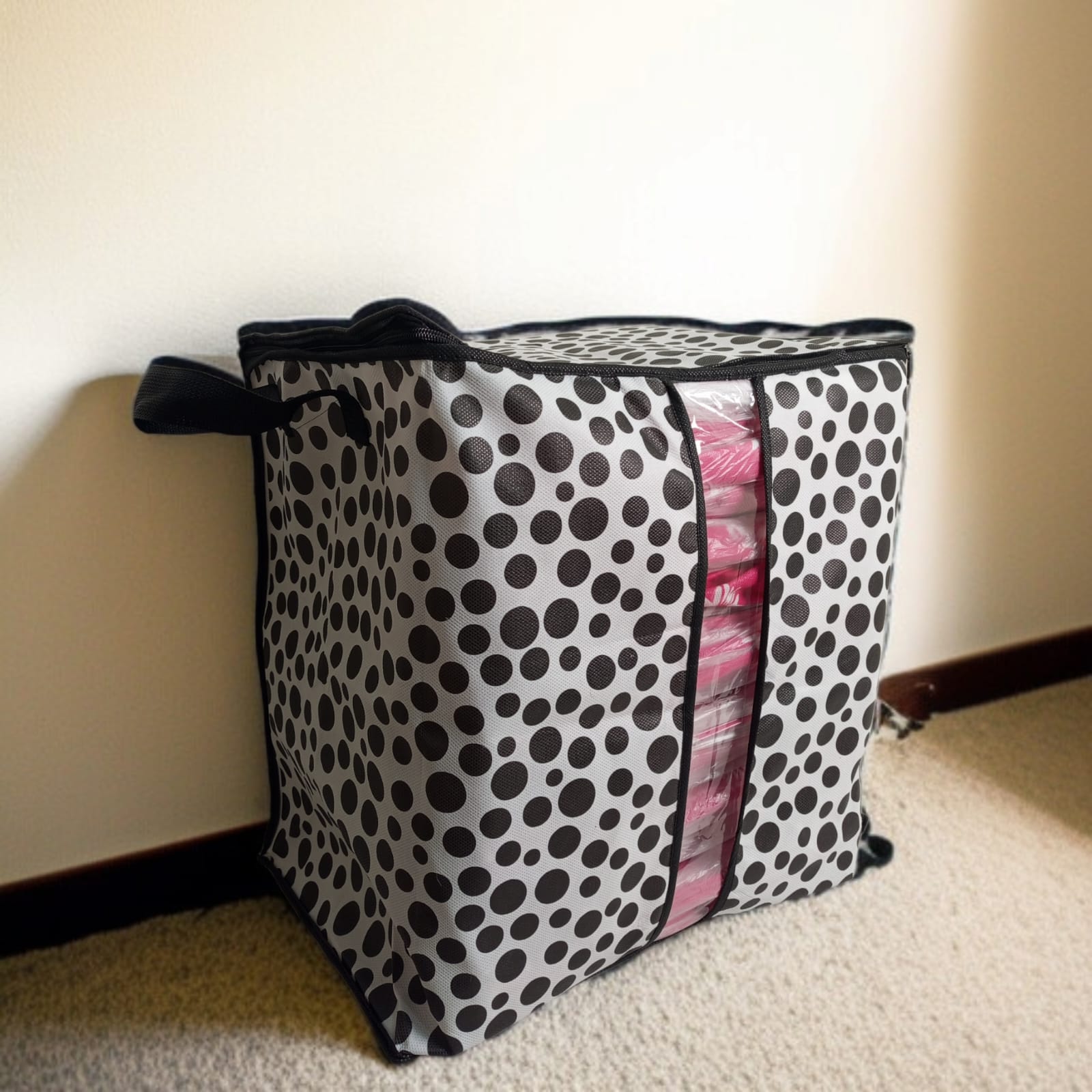 110GSM Cloth Storage Bag 1 Pc Black(Polka Dot)
