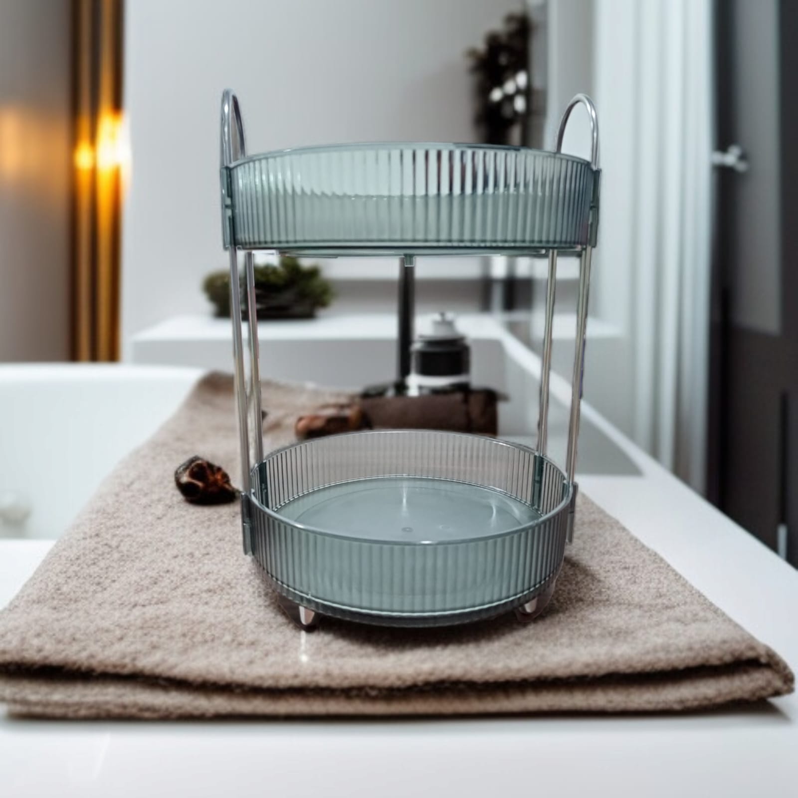 2 Tier Rotating Makeup Organizer-Black