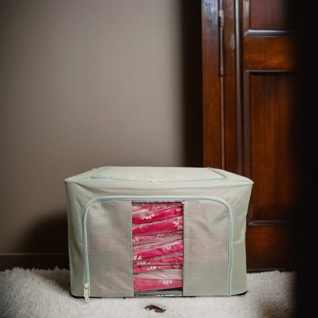 Foldable Clothes Storage Box (66L)-Light Grey