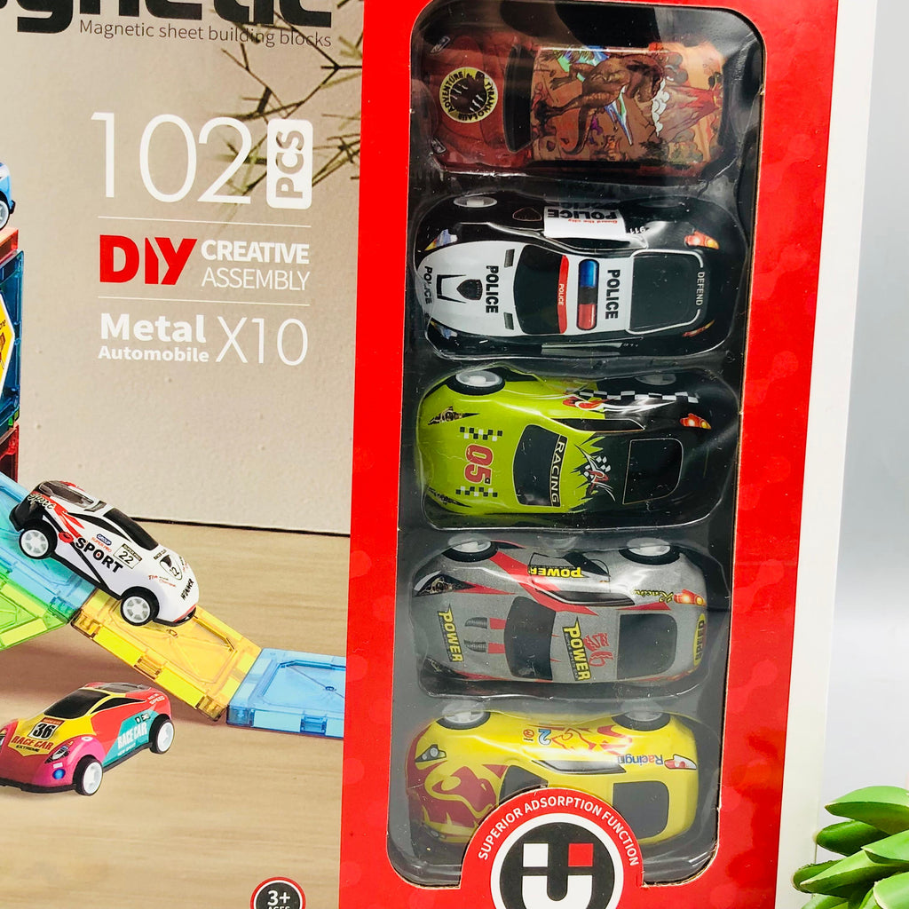102Pcs DIY Magnetic Tiles Building Blocks With 10Pcs Car