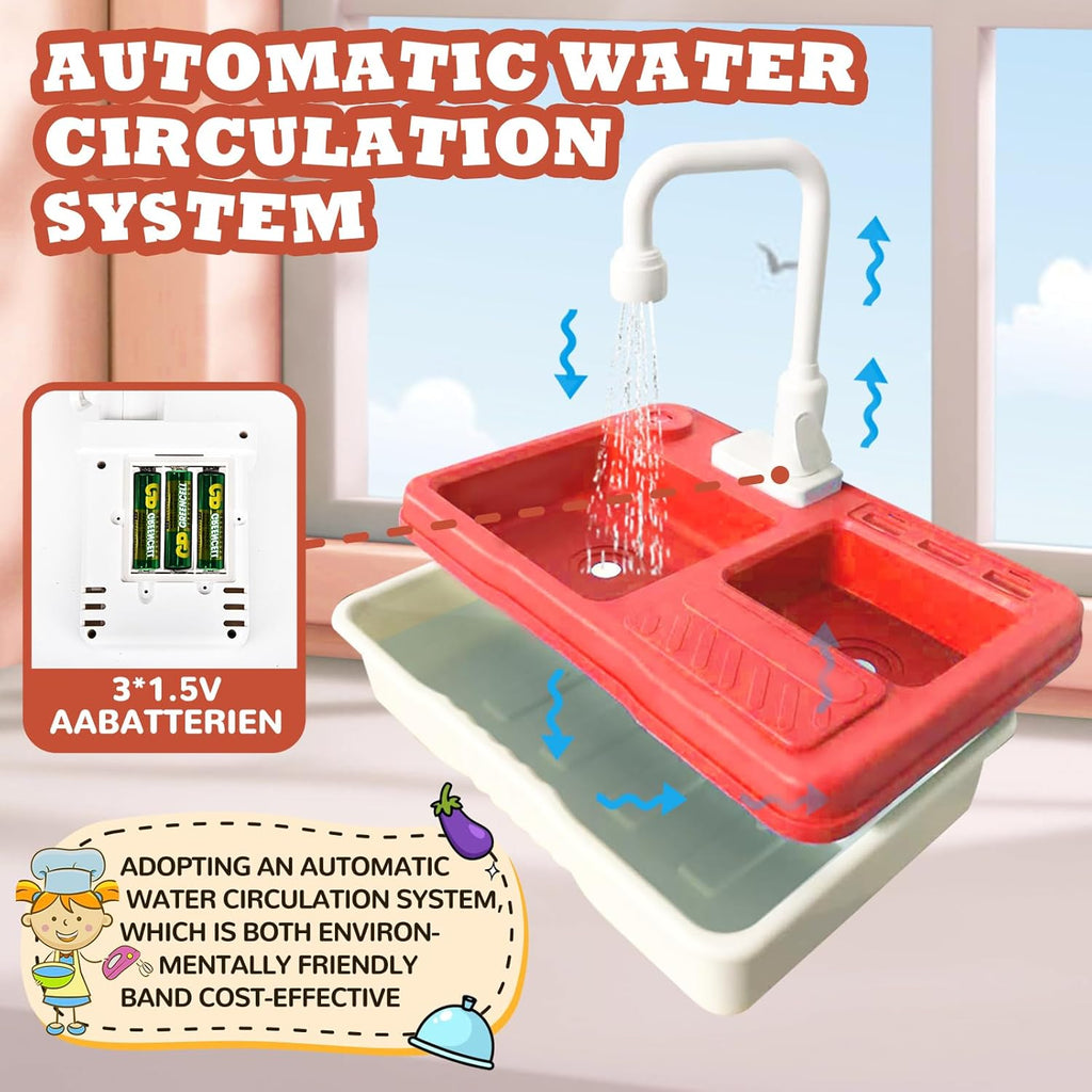 23Pcs Electric Pretend Play Pumping Water Kitchen Sink