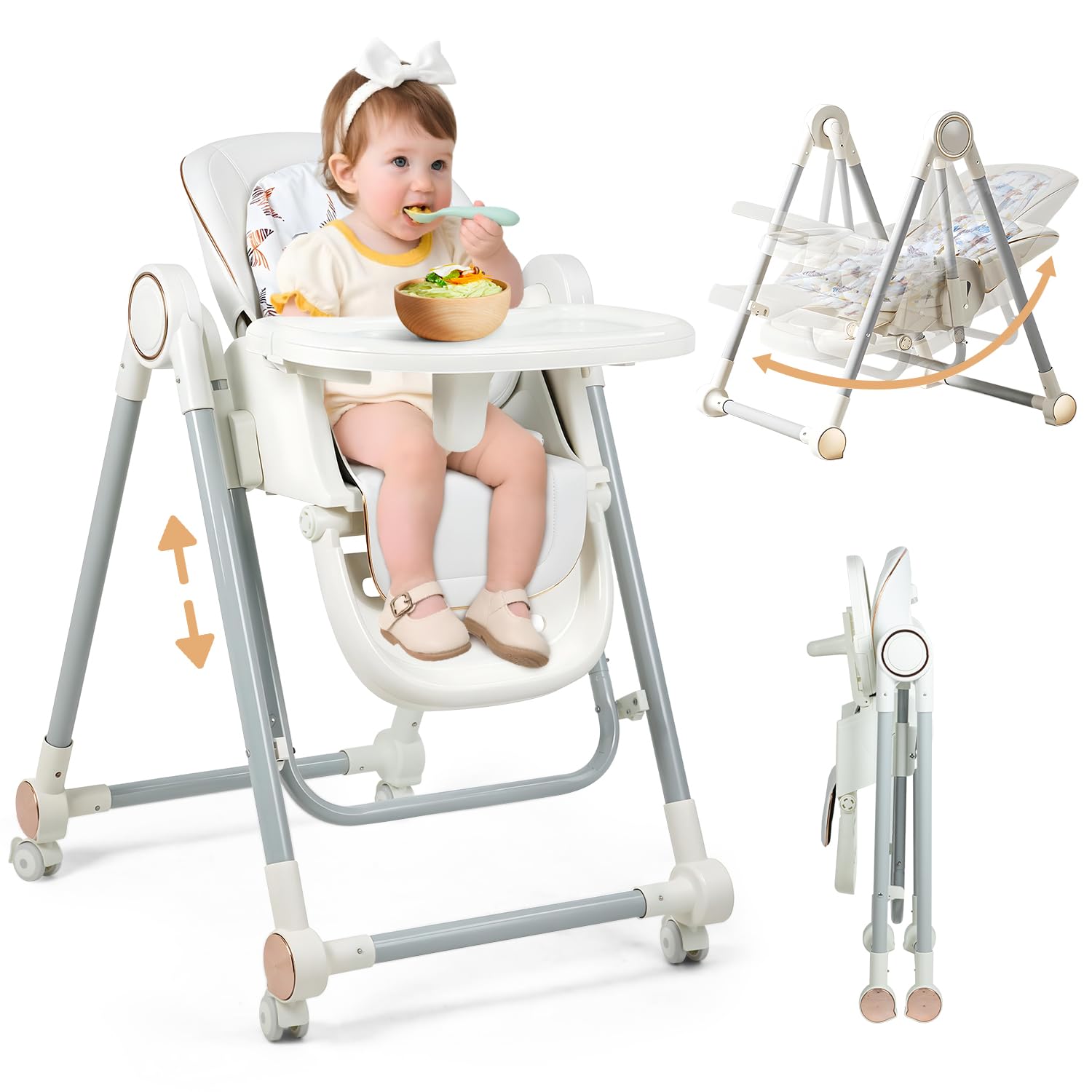 Portable Multi-functional Baby Swing Dining Chair - Beige